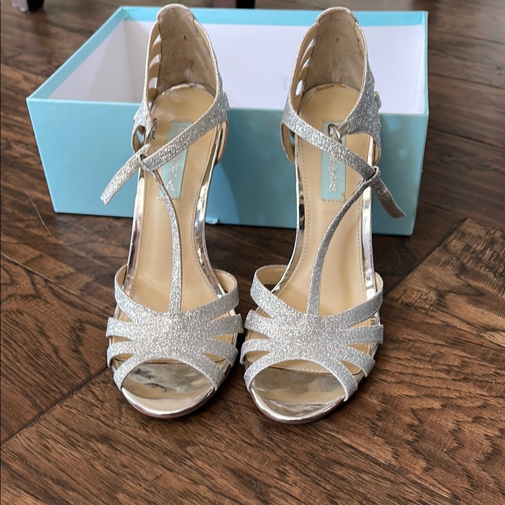 Blue by Betsey Johnson Silver Heels with Crisscross Straps
